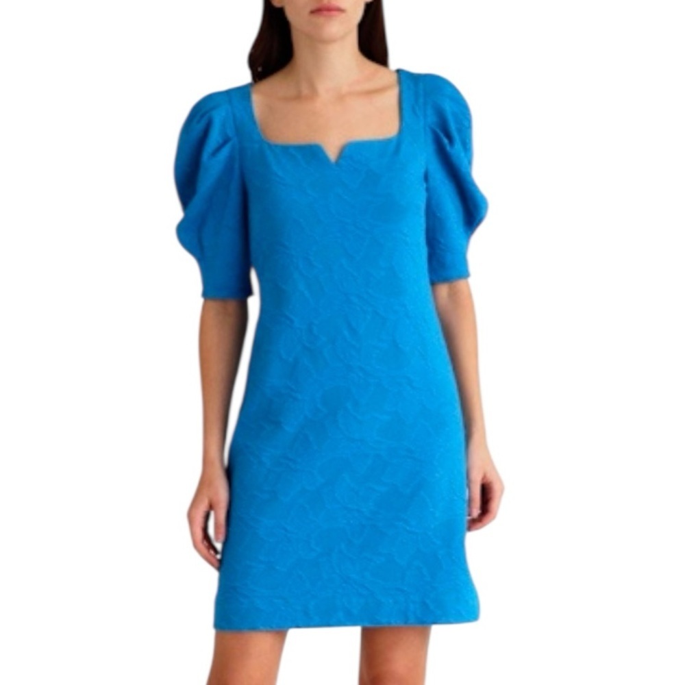 Lilly Pulitzer Feona Teal Bay Knit‎ Jacquard Puff Sleeve Dress Size M
